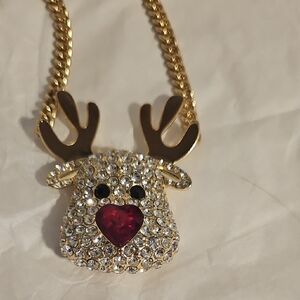 Rhinestone Reindeer Pendant Necklace